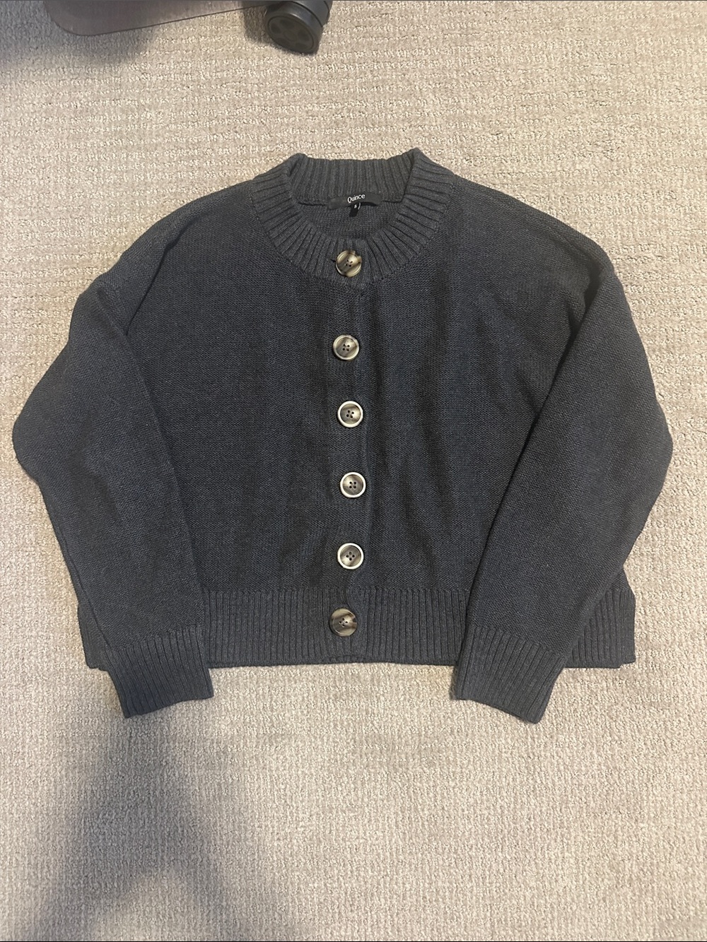NWOT Quince: Dark Charcoal Button-Front Cropped Cardigan